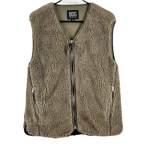 Urban Outfitters Tops - BDG Urban Outfitters Medium Borg Sherpa Vest Brown Zip Pockets Sleeveless Cozy